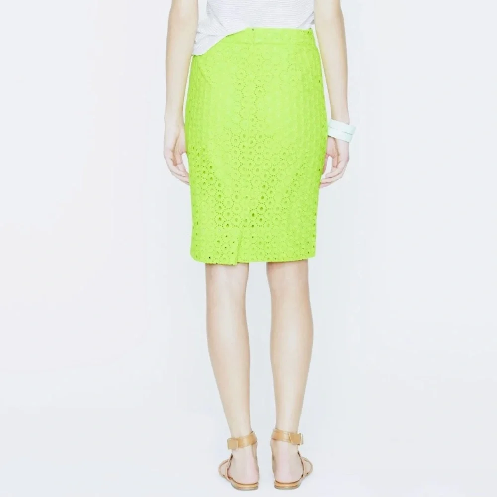 J. Crew Neon Lime Eyelet Pencil Skirt